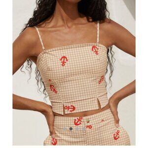 Celandine Check Print Anchor Smocked Tube top M